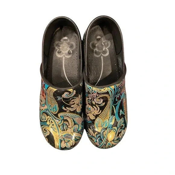 Sanita Clogs Blue & Yellow Paisley Women’s size 41 /10 round toe slip on comfort - Picture 2 of 9
